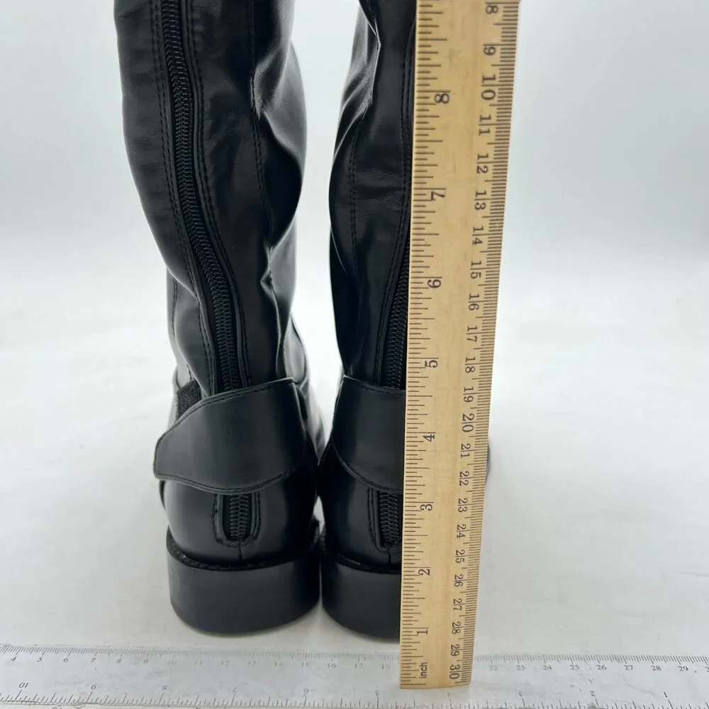 Black Women Regular Round Toe Riding Knee High Boots Wide Calf Back Zipper Shoe
